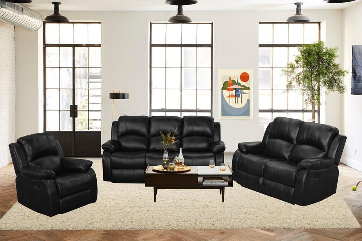 5 Recliner Black 3pc Sofa Lovesat Chair Set