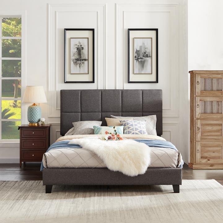 Gray Upholstered Sleigh Queen Bed