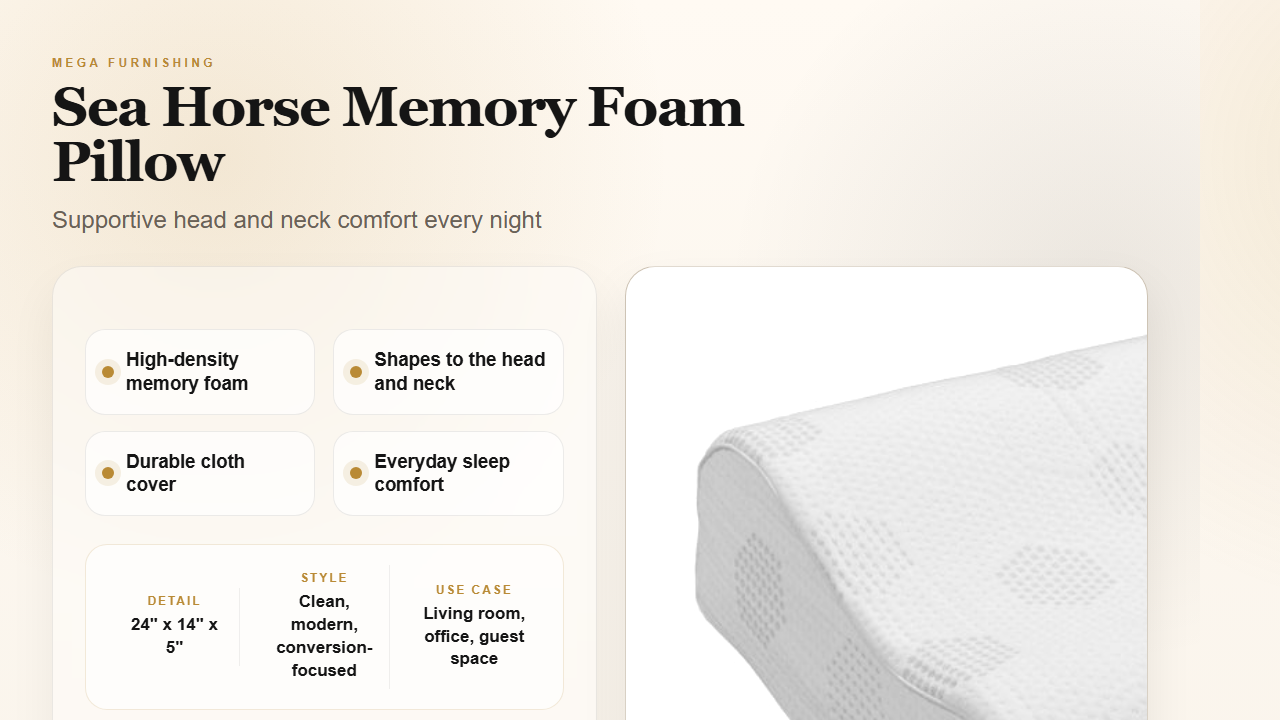 Sea Horse Memory Foam Pillow detail graphic - MEGA Furnishing