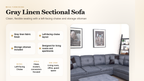 Gray linen sectional detail graphic - MEGA Furnishing