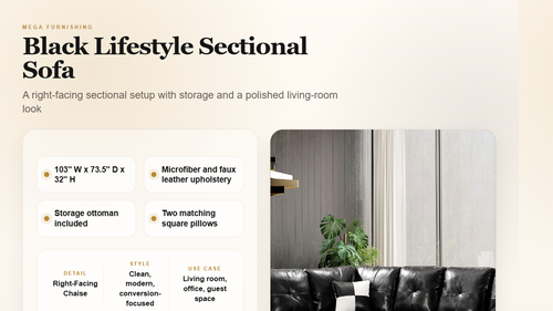 Black lifestyle sectional detail graphic - MEGA Furnishing