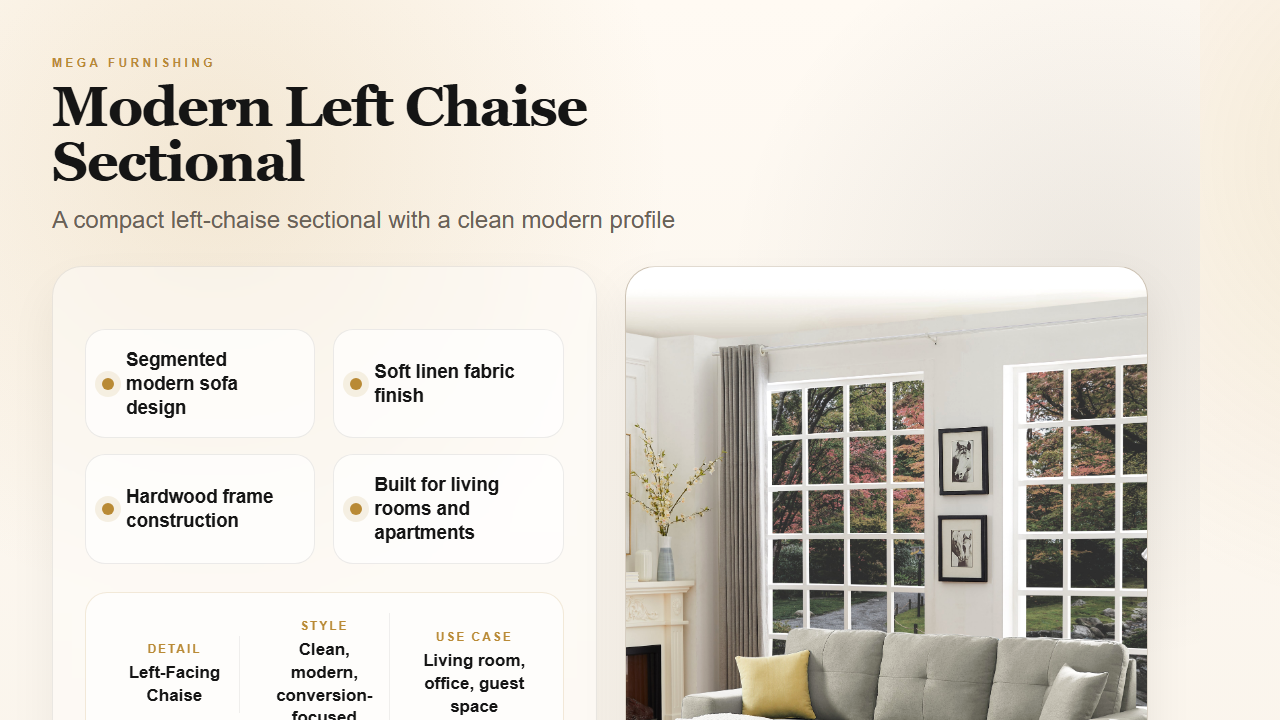 Modern left chaise sectional detail graphic - MEGA Furnishing