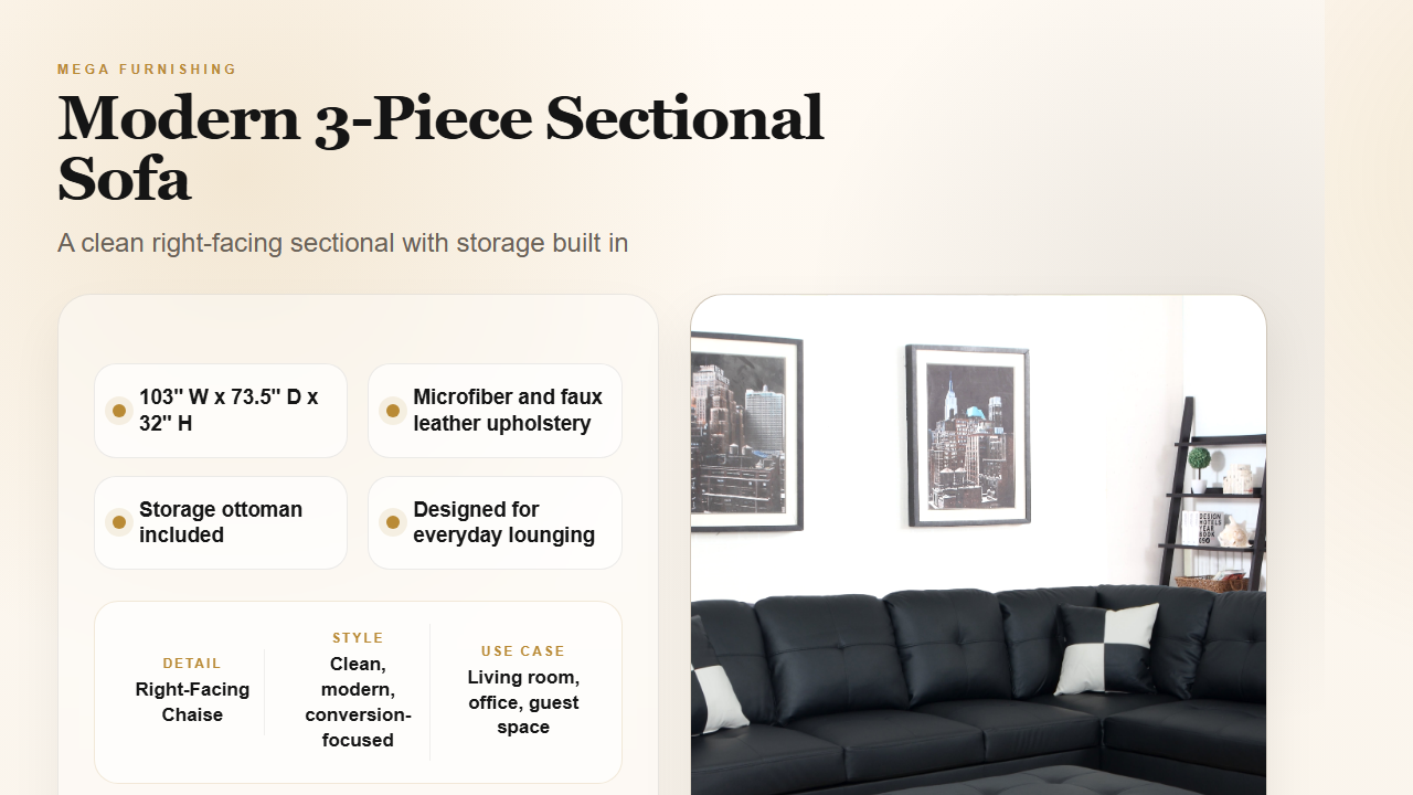 Modern right-facing sectional detail graphic - MEGA Furnishing