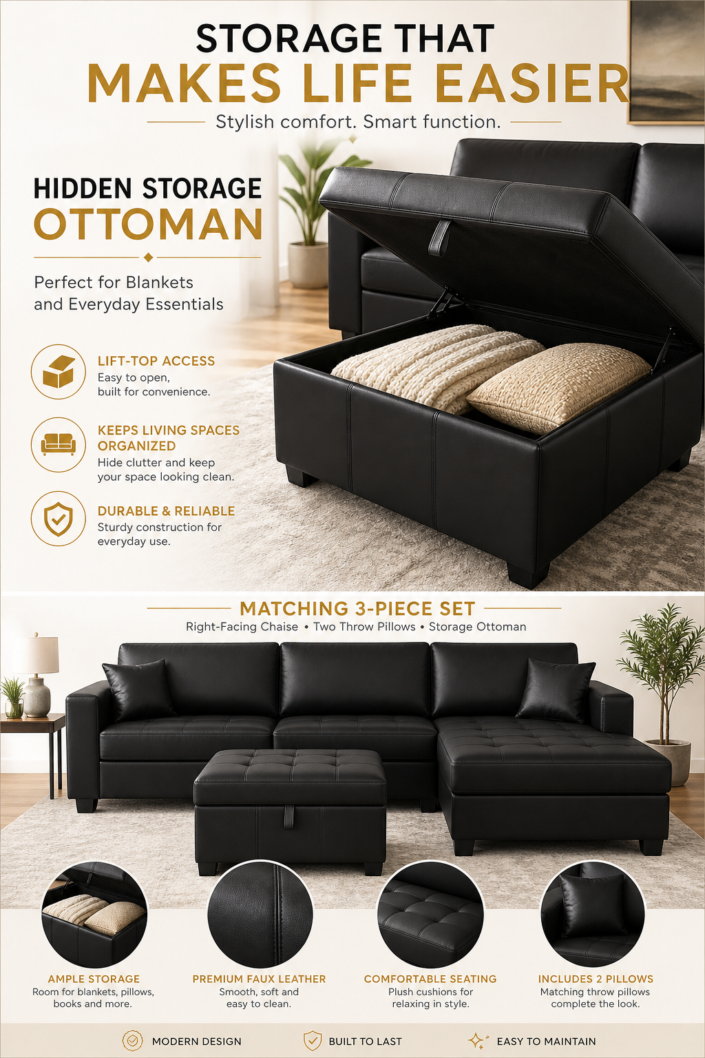 Black sectional storage detail graphic - MEGA Furnishing