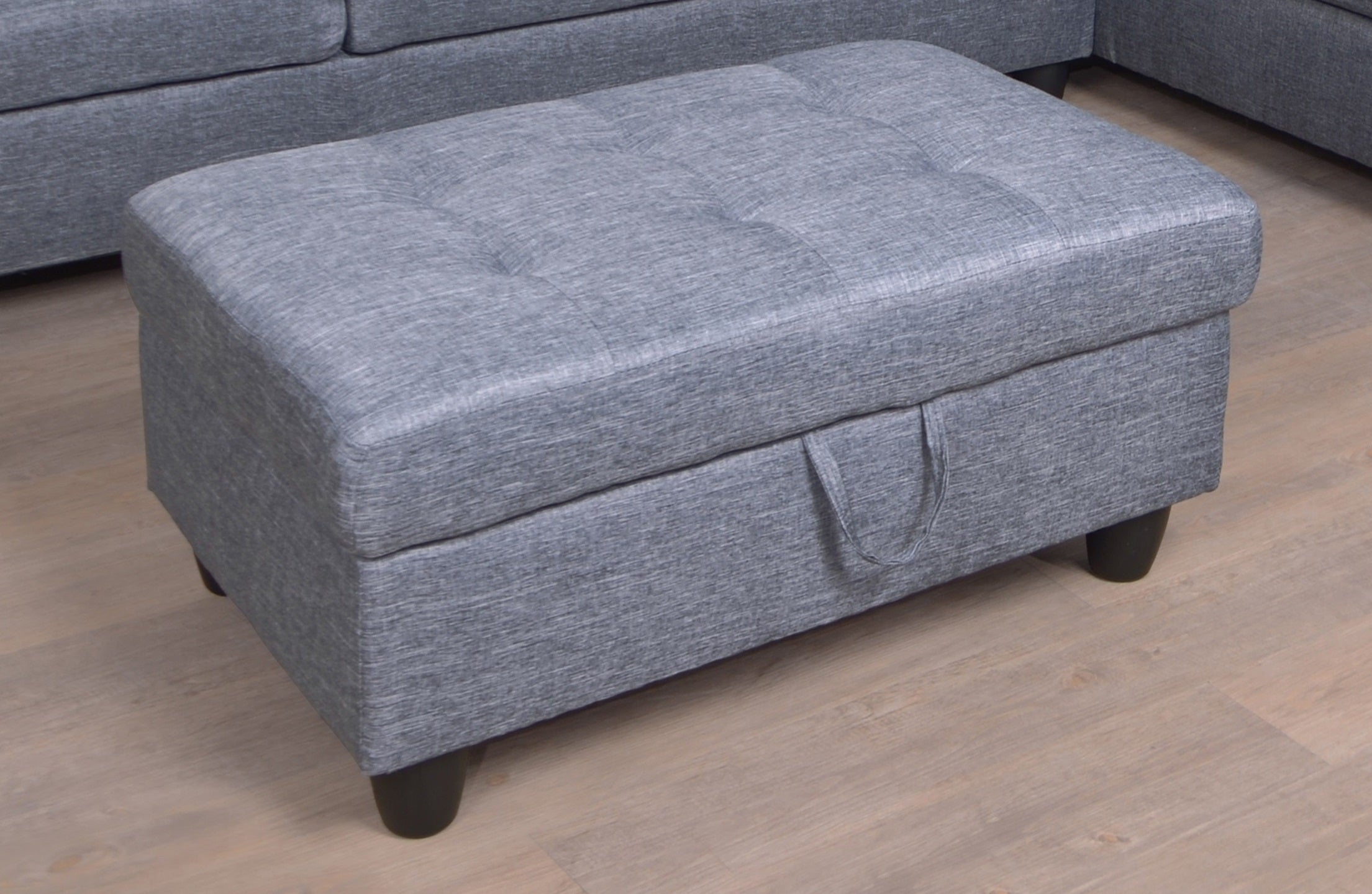 3 PC Sectional Sofa Set, Gray Linen Right -Facing Chaise with Free Storage Ottoman - MEGAFURNISHING