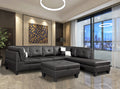 Nail Head 3 Piece Black Sectional Sofa Set Right -Facing chaise with Free Storage Ottoman. - MEGAFURNISHING