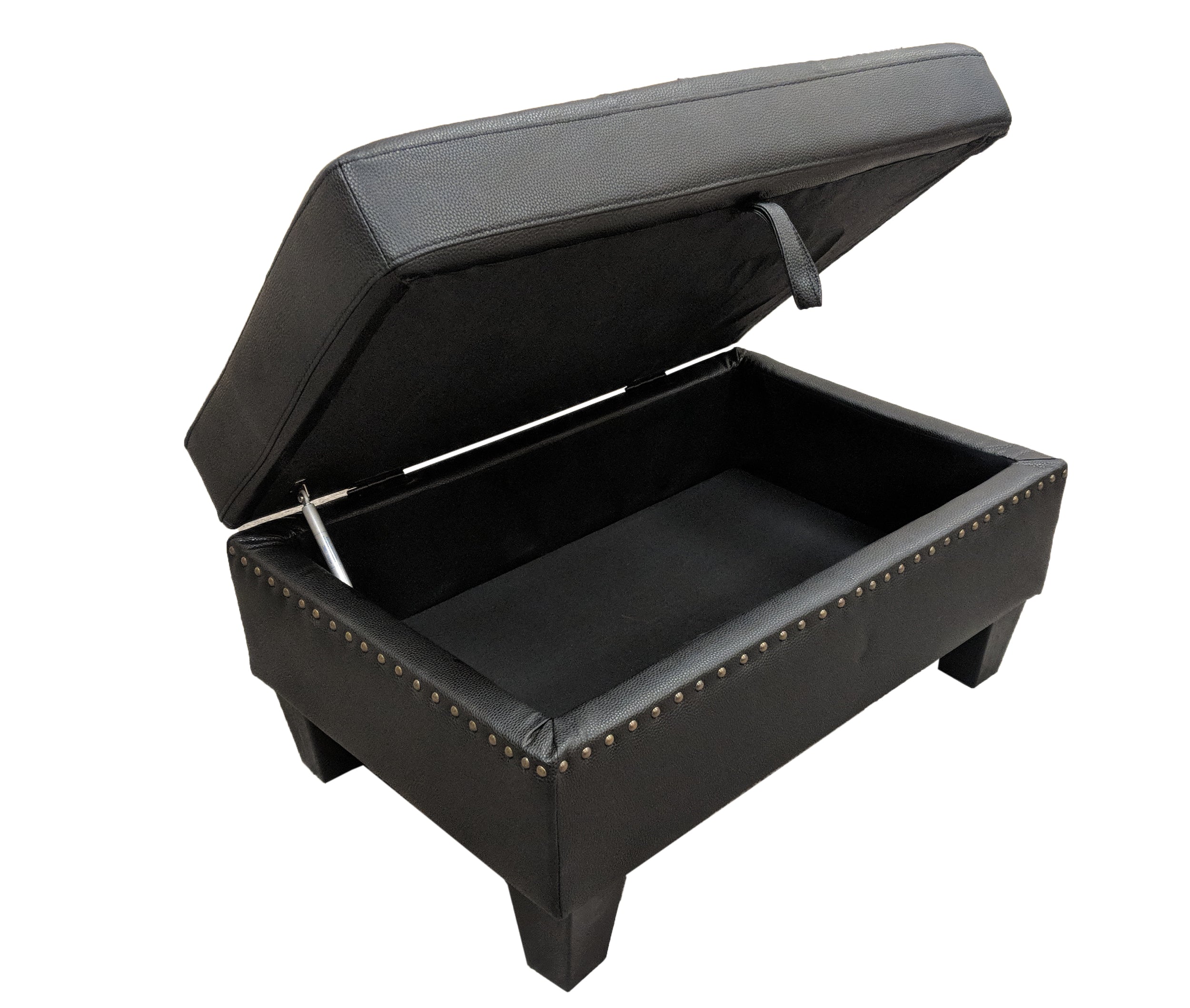 Black Nail Head 3 Piece Sectional Set Lift -Facing chaise Free Storage Ottoman - MEGAFURNISHING