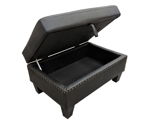 Black Nail Head 3 Piece Sectional Set Lift -Facing chaise Free Storage Ottoman - MEGAFURNISHING