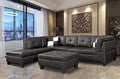 Black Nail Head 3 Piece Sectional Set Lift -Facing chaise Free Storage Ottoman - MEGAFURNISHING
