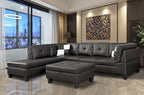 Black Nail Head 3 Piece Sectional Set Lift -Facing chaise Free Storage Ottoman - MEGAFURNISHING