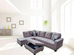 3 PC Sectional Sofa Set (Light Brown) Linen Left -Facing Chaise with Free Storage Ottoman - MEGAFURNISHING