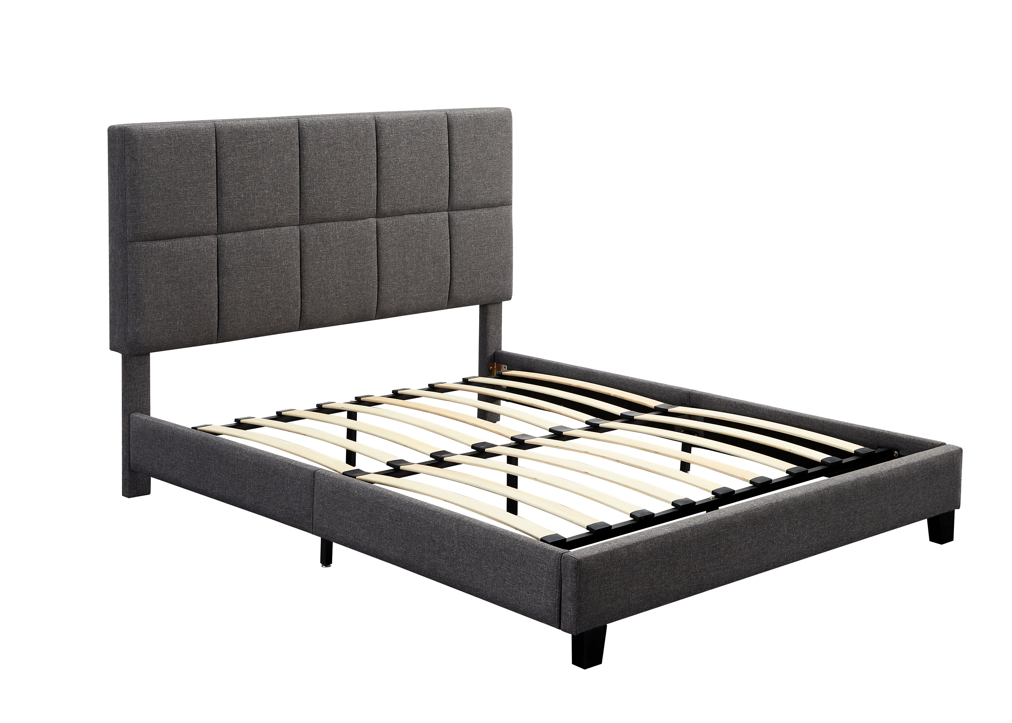 Gray Upholstered Sleigh Queen Bed - MEGAFURNISHING
