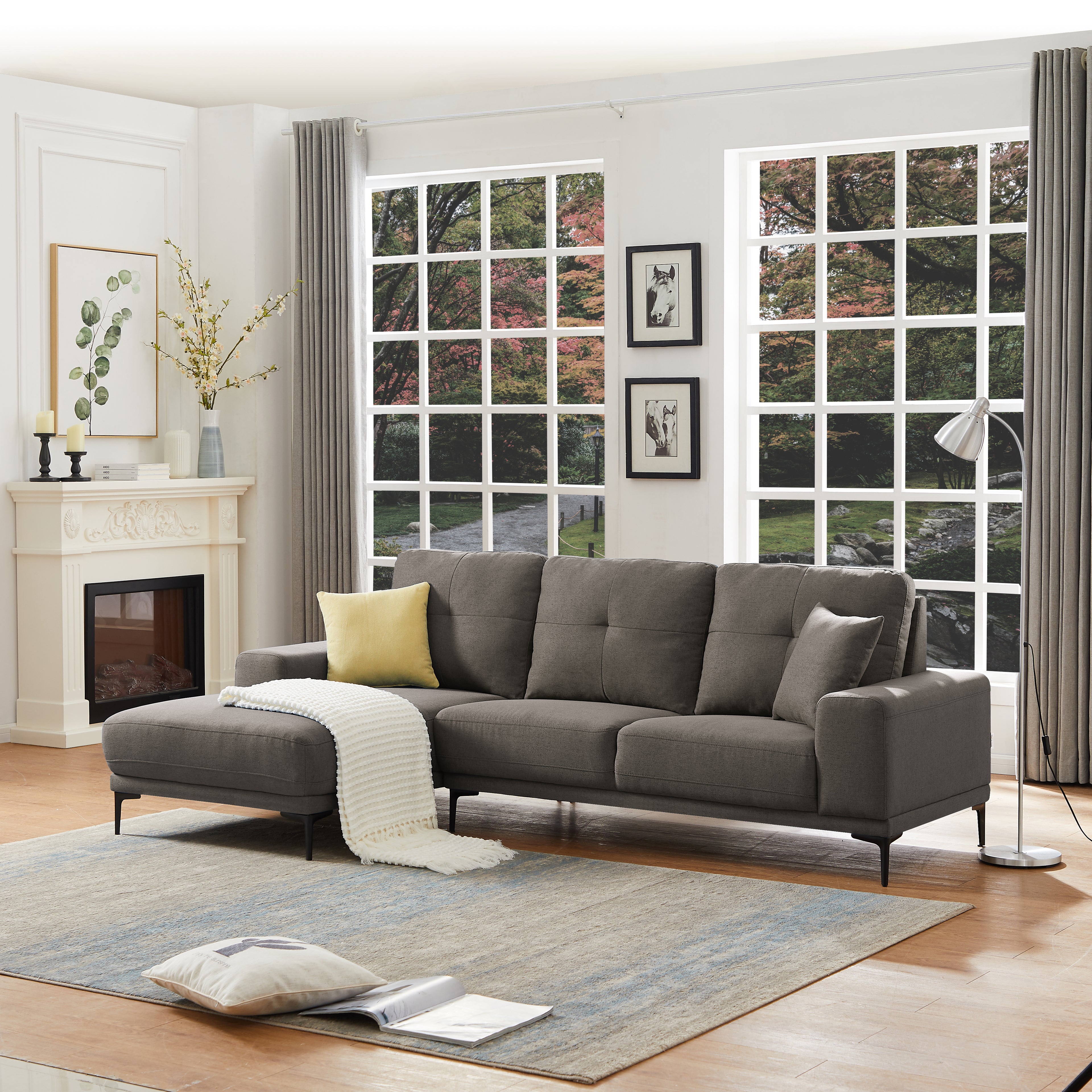 Linen Modern Sectional Left Chaise - MEGAFURNISHING