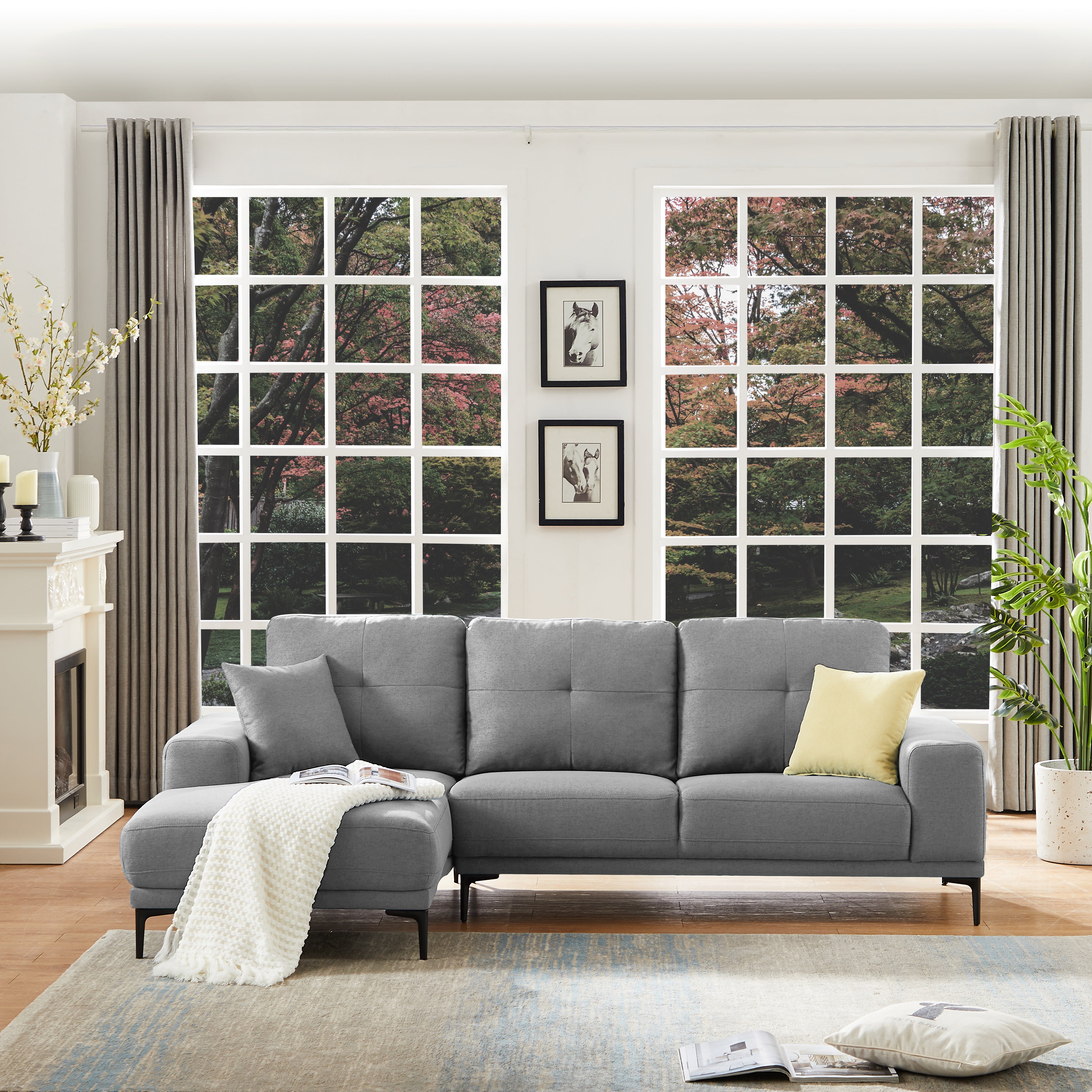 Linen Modern Sectional Left Chaise - MEGAFURNISHING