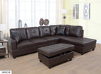 Sectional 3 PC set Brown Faux Leather Right -Facing Chaise Free Storage Ottoman - MEGAFURNISHING