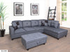 3 PC Sectional Sofa Set, Gray Linen Right -Facing Chaise with Free Storage Ottoman - MEGAFURNISHING