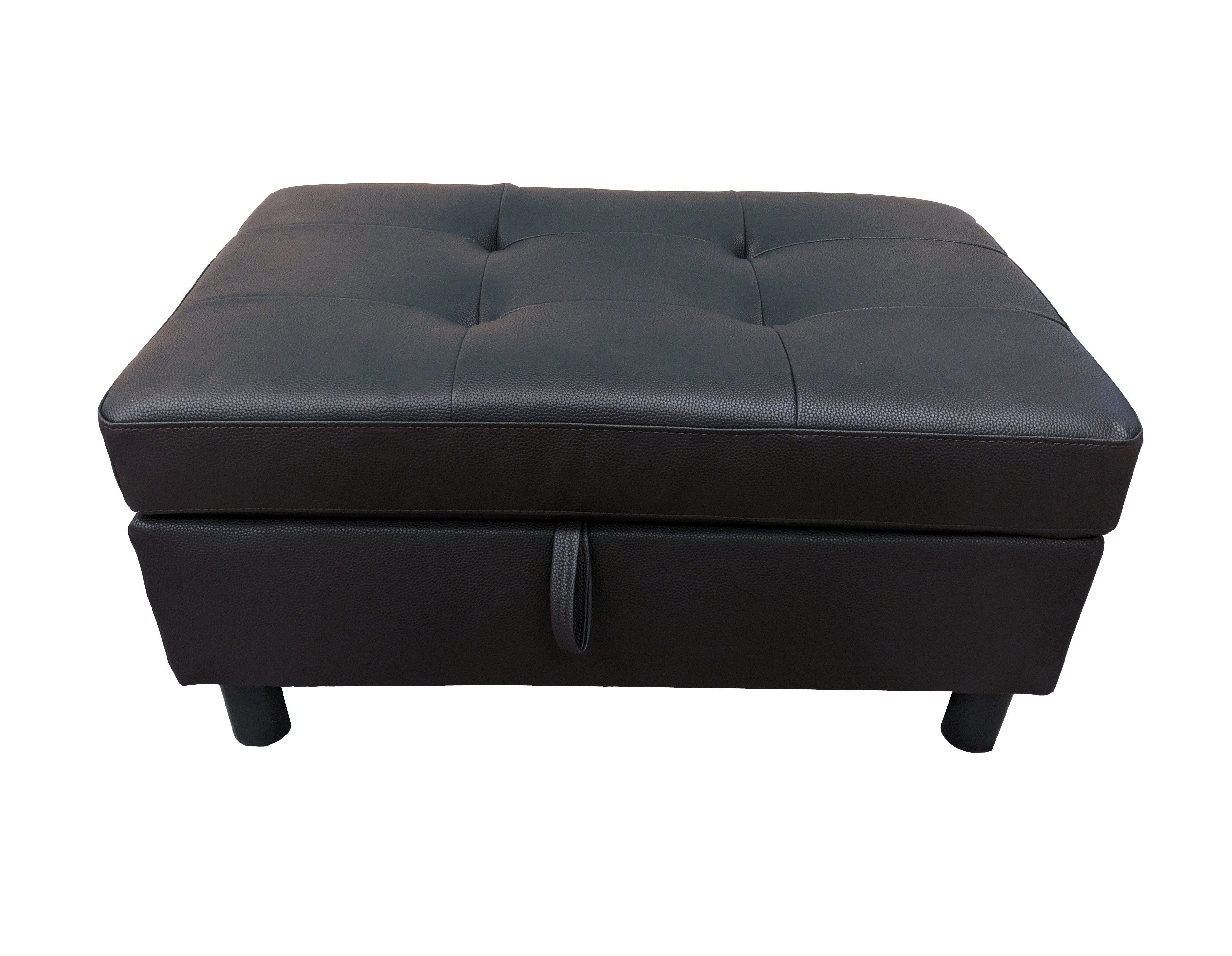 Sectional 3 PC set Black Faux Leather Right -Facing Chaise - MEGAFURNISHING