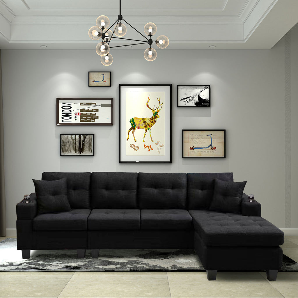MEGA right sectional sofa with footrest, convertible corner sofa with armrest storage, living room and apartment sectional sofa, right chaise longue and grey - MEGAFURNISHING