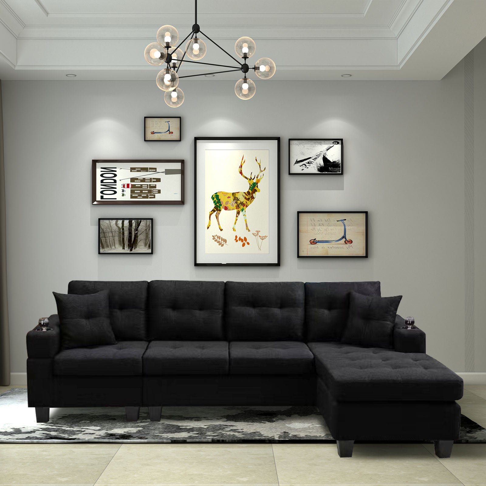 MEGA right sectional sofa with footrest, convertible corner sofa with armrest storage, living room and apartment sectional sofa, right chaise longue and grey - MEGAFURNISHING