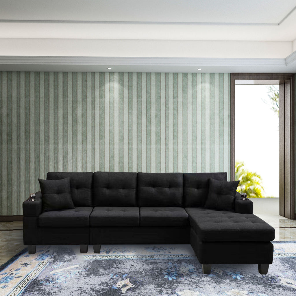 MEGA right sectional sofa with footrest, convertible corner sofa with armrest storage, living room and apartment sectional sofa, right chaise longue and grey - MEGAFURNISHING