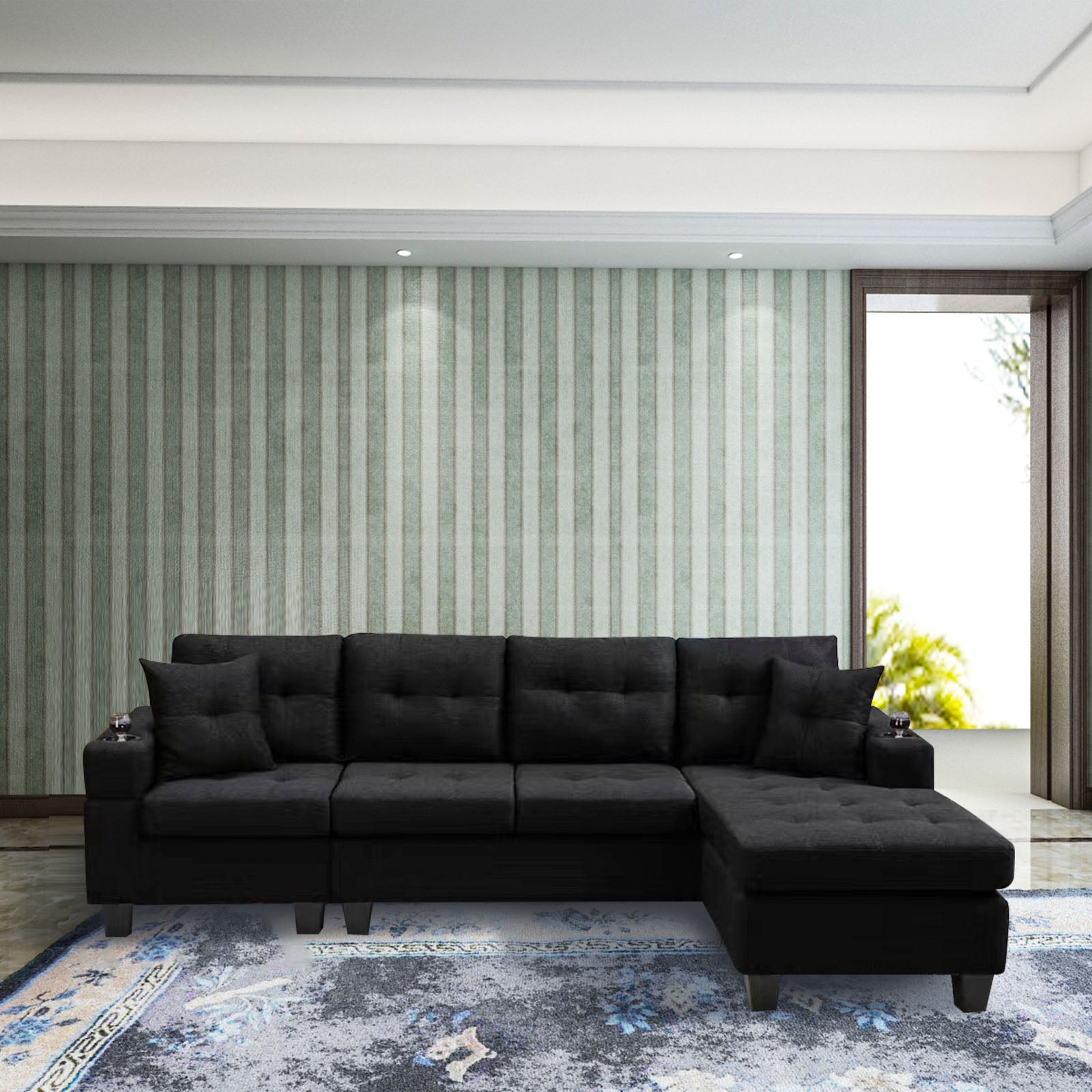 MEGA right sectional sofa with footrest, convertible corner sofa with armrest storage, living room and apartment sectional sofa, right chaise longue and grey - MEGAFURNISHING