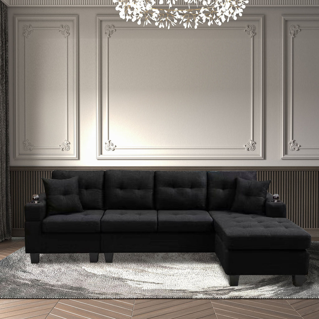 MEGA right sectional sofa with footrest, convertible corner sofa with armrest storage, living room and apartment sectional sofa, right chaise longue and grey - MEGAFURNISHING